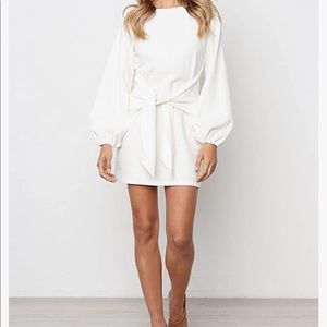 Women's Cotton Long Sleeves Knitted Bodycon Tie Waist Sweater Dress NST